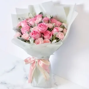 Blush Elegance Pink Rose & Carnation Bouquet