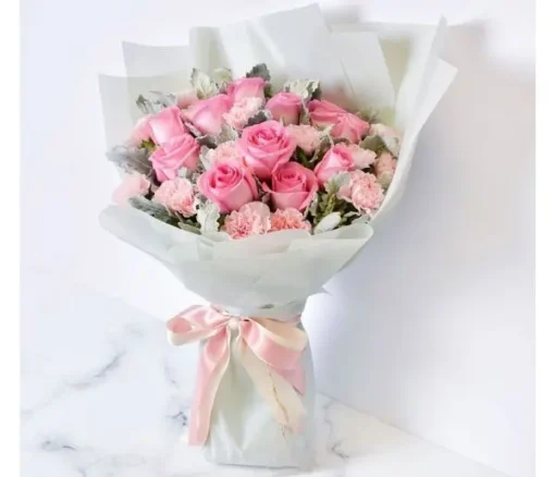 Blush Elegance Pink Rose & Carnation Bouquet