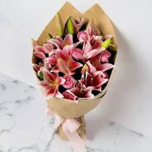 Blushing Lily & Rose Bouquet