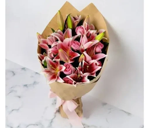Blushing Lily & Rose Bouquet