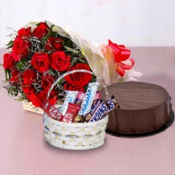 Cake & Bouquet with Chocolate Basket Gift Set2