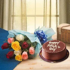 Chocolate Cake & Mixed Roses Bouquet3