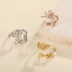 Custom Birth Flower Name Ring1