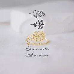 Custom Birth Flower Name Ring3
