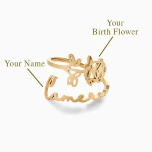 Custom Birth Flower Name Ring4