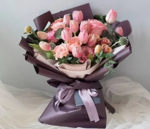 Elegant Blush Tulip & Rose Bouquet