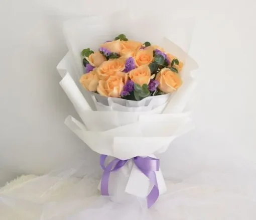 Elegant Peach & Purple Rose Bouquet