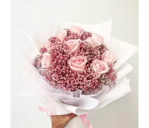 Ethereal Pink Rose & Baby’s Breath Bouquet