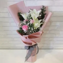 Graceful White Lily & Pink Rose Bouquet