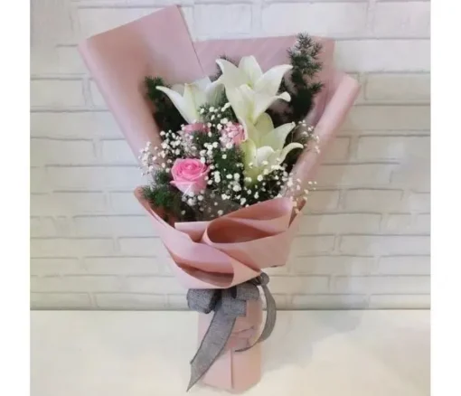 Graceful White Lily & Pink Rose Bouquet