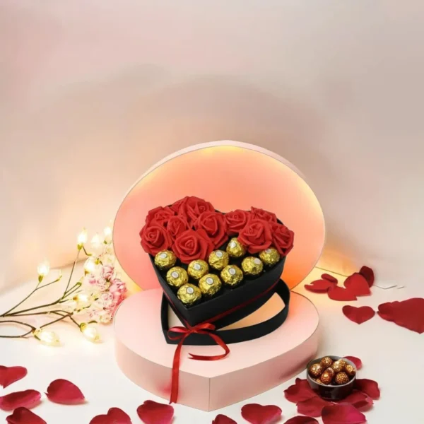 Luxury Heart Box Roses & Ferrero Rocher