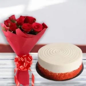 Red Velvet Cake & Roses Bouquet Combo1