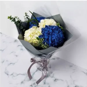 Royal Blue & White Hydrangea Bouquet