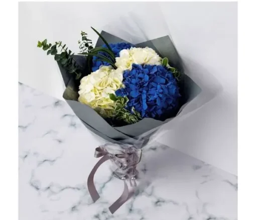 Royal Blue & White Hydrangea Bouquet