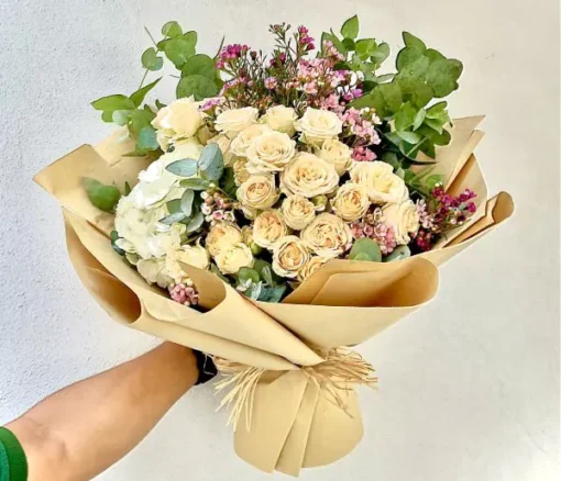 Rustic Charm Ivory Rose Bouquet