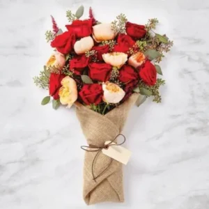 Rustic Romance Red & Peach Rose Bouquet