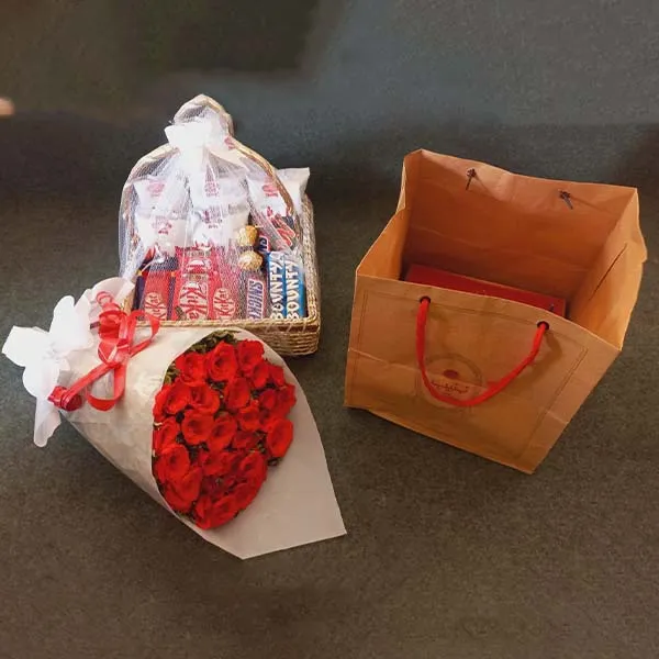 Cake & Bouquet with Chocolate Basket Gift Set - Image 4