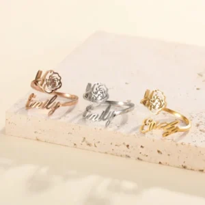 Alternative view of Custom Birth Flower Name Ring